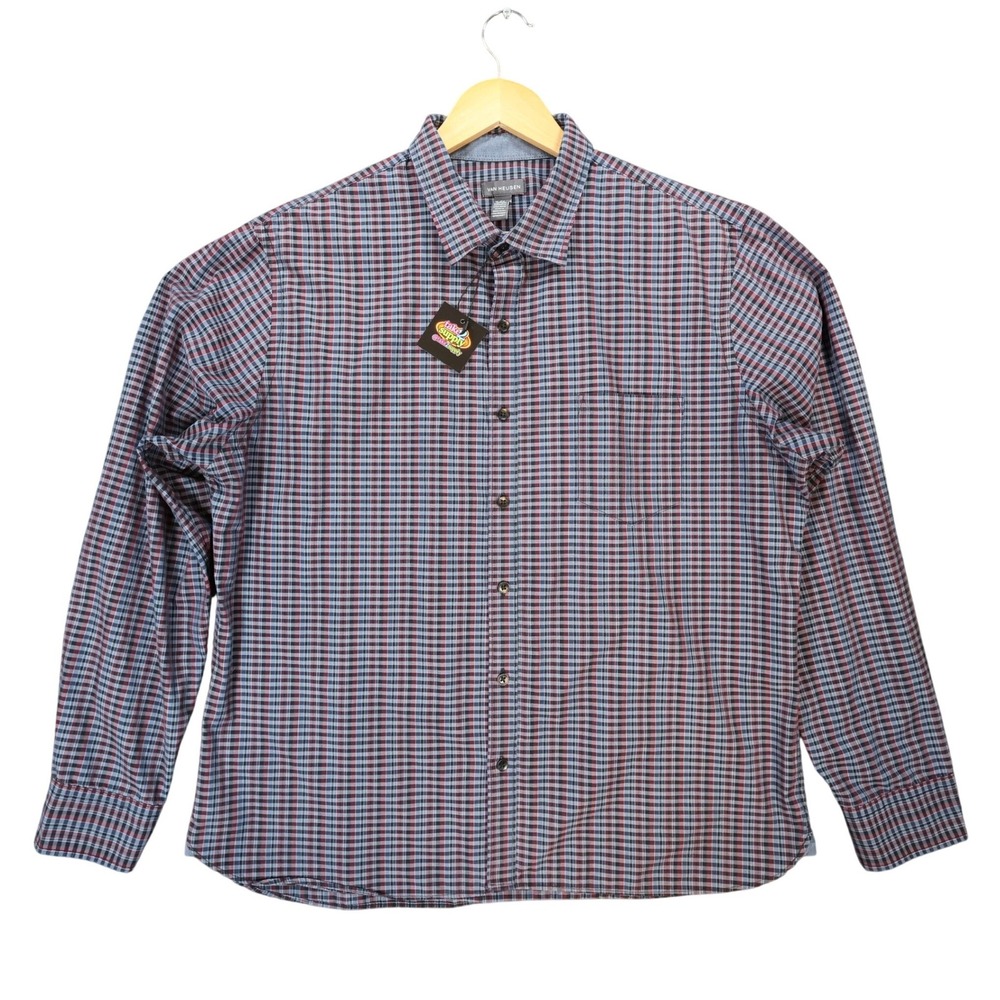 Van Heusen Button Down Shirt Mens XL Blue Plaid Excellent Long Sleeve Checkered